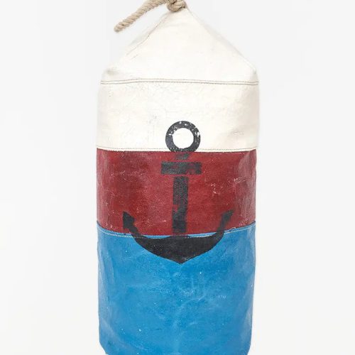 Cojín con forma de boya a rayas y ancla