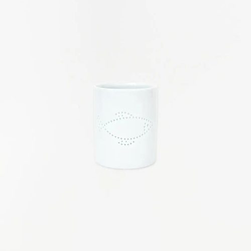 Portavelas de cerámica blanca con pez