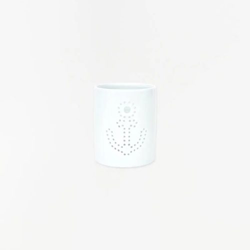 Portavelas de cerámica blanca con ancla