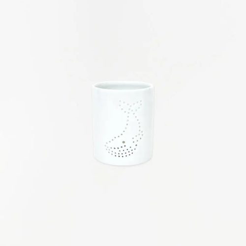 Portavelas de cerámica blanca con ballena