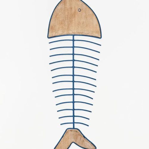 Pez grande espinas de metal y madera para colgar