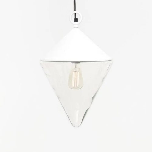 Lampara blanca con forma de boya cónica