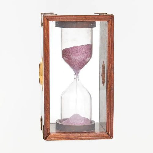 Reloj de arena decorativo, hecho de latón y cristal