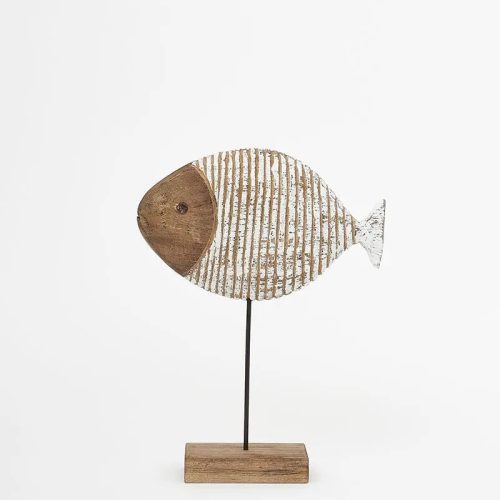 Pez blanco de madera con base