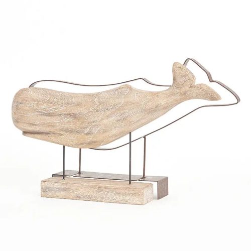 Ballena de madera con silueta de metal