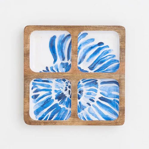 Bandeja 4 secciones de madera esmaltada concha