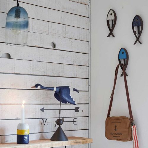 Perchero pez de metal y madera (set 3)