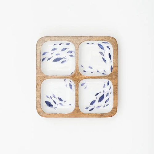 Bandeja 4 secciones de madera esmaltada peces