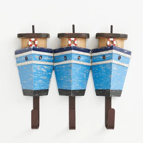 Perchero de 3 perchas barco de madera