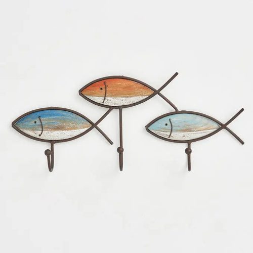 Perchero de 3 perchas pez madera y metal