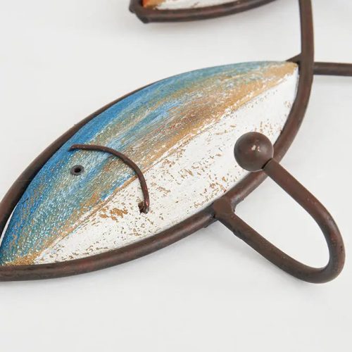 Perchero de 3 perchas pez madera y metal