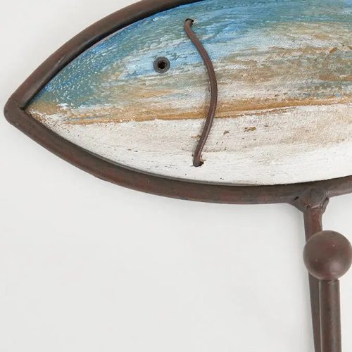 Set de 3 percheros pez de madera y metal set 3