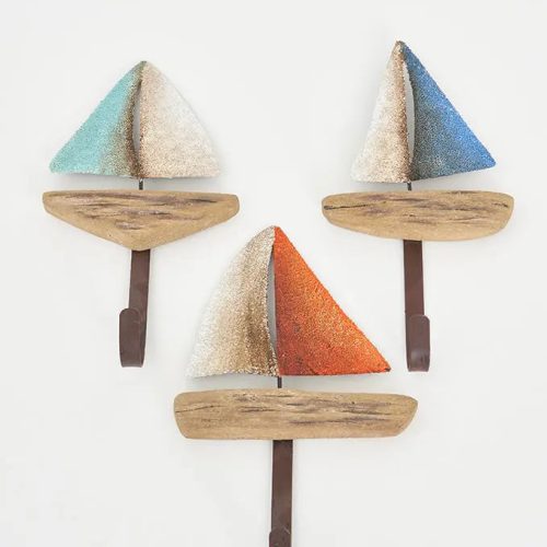 Set de 3 percheros veleros de madera y metal set 3