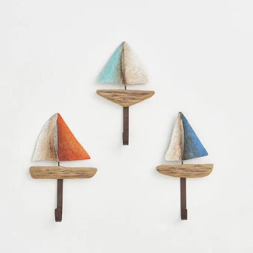 Set de 3 percheros veleros de madera y metal set 3