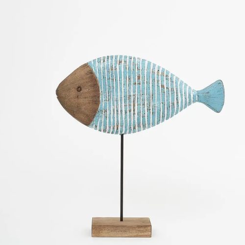 Pez turquesa de madera con base