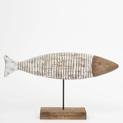 Pez blanco de madera con base