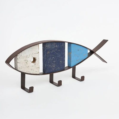 Perchero pez de metal y madera