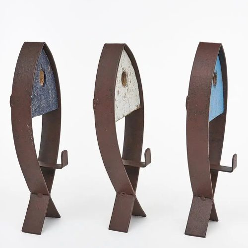 Perchero pez de metal y madera (set 3)